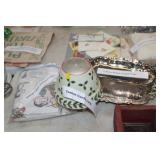 YANKEE CANDLE LAMP,SILVER PLATE TRAYS,FABRIC