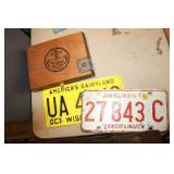 CAR TAGS & WOODEN CIGAR BOX