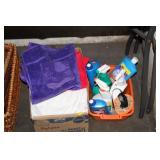 BOX OF CLEANING SUPPLIES & TOWELS