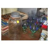 VINTAGE BALL JAR & 6 STEMMED GLASSES