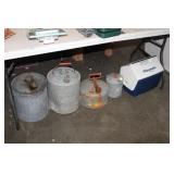 LOT OF VINTAGE GAS CANS & IGLOO COOLER
