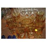 AMBER PITCHER & 8 GLASSES