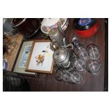 2 PRINTS,GLASSWARE,TEA PITCHER