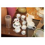 CUPS AND SAUCERS, CREAMER, ETC.