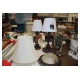 CEILING LIGHT FIXTURE, PAIR OF LAMPS, 1 LARGE SHAD