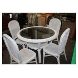 GLASS TOP WICKER TABLE & 4 CHAIRS, 42"