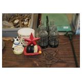 CONDIMENT BOTTLES & VARIOUS DECOR