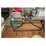 METAL KITCHEN HANGING RACK, STRAINER, GLASS VASE