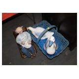 2 GEESE IN BASKET & OLD MAN IN ROCKING CHAIR