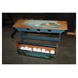 WOODEN BENCH & HANDLED TRAY