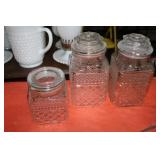 GLASS BOWLS, CANISTER JARS, ETC