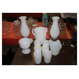 LOT OF HOBNAIL PITCHER & GLASS SET, PR OF LAMPS