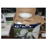 BOX OF NEW MIKASA DISHES PARCHMENT PATTERN