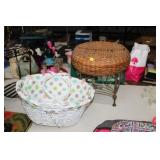 WICKER STOOL, HANDLED BASKET