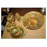 BOWL AND PITCHER, SALT DISH, S& P POTTERY