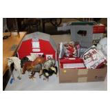 BREYER FARM SET WITH HORSES. BARNS, ETC