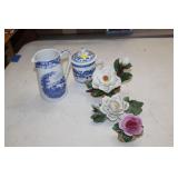 DECOR FLOWERS, BLUE & WHITE PITCHER  & BOWL