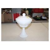 11 IN MILK GLASS COMPOTE WITH LID