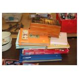 LOT OF SCRAPBOOKS, WOODEN JEWELRY BOX