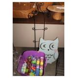 PURPLE BASKET TOTE OF EASTER EGGS, OWL & PLATE HOL