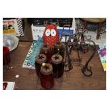 RED HANGING JARS, PLATEHOLDERS, OWL