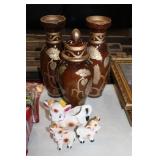 VASES & COW SALT AND PEPPER AND CREAMER