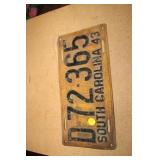 1943 SOUTH CAROLINA LICENSE PLATE