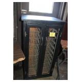 VINTAGE WOODEN STORAGE CABINET WITH GLASS DOORS