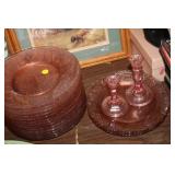 SEVERAL TIARA? PLATES (16) AND 2 CANDLEHOLDERS