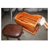 WOODEN MAGAZINE RACK AND STOOL