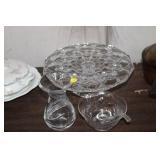 CAKE STAND & SAUCE DISH AND VASE CRYSTAL