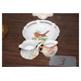 DECORATIVE BIRD BOWL AND 2 MINI PITCHERS