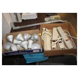 BOX OF SURGE PROTECTORS & LIGHT BULBS