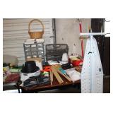 LARGE LOT OF MISC,IRONING BOARD,PLASTIC HATS,ETC