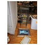 20" TALL METAL RACK,FRAME & FRAMED BOAT PRINT