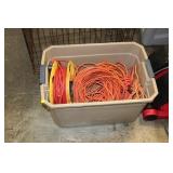 TOTE OF EXTENSION CORDS  & REEL