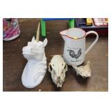 ENAMEL FARM FRESH PITCHER,SKULLS & UNICORN DECOR