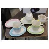 RAE DUNN MUGS,SAUCERS,SUGAR & CREAMER