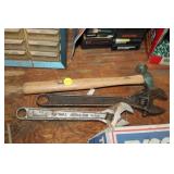 2 ADJUSTABLE WRENCHES & HAMMER