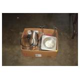 BOX OF VASES,PET BOWL,ETC