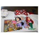 LOT OF DISNEY DOLLS,MINNIE MOUSE BAG,ETC