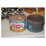 2 VINTAGE COFFEE CANS,MAXWELL HOUSE & CHASE