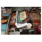 BOX OF MISC DECOR,CUPS,ETC