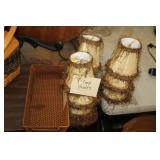 LOT OF LAMP SHADES & METAL BASKET
