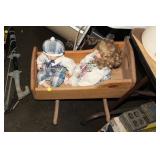 WOODEN CRADLE & 2 DOLLS