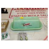 JADEITE BUNNY BUTTER DISH