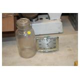 VINTAGE GLASS JAR & ALARM CLOCK