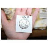 1958 FRANKLIN SILVER HALF DOLLAR