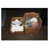 BOXES OF GLASSWARE & LINENS
