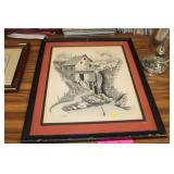 DOUG TOPE  FRAMED INK DRAWING, 25X20